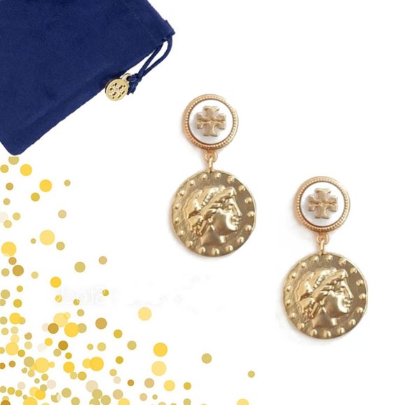 Tory Burch Antiqued Coin Drop Earrings NWOT - Picture 1 of 8